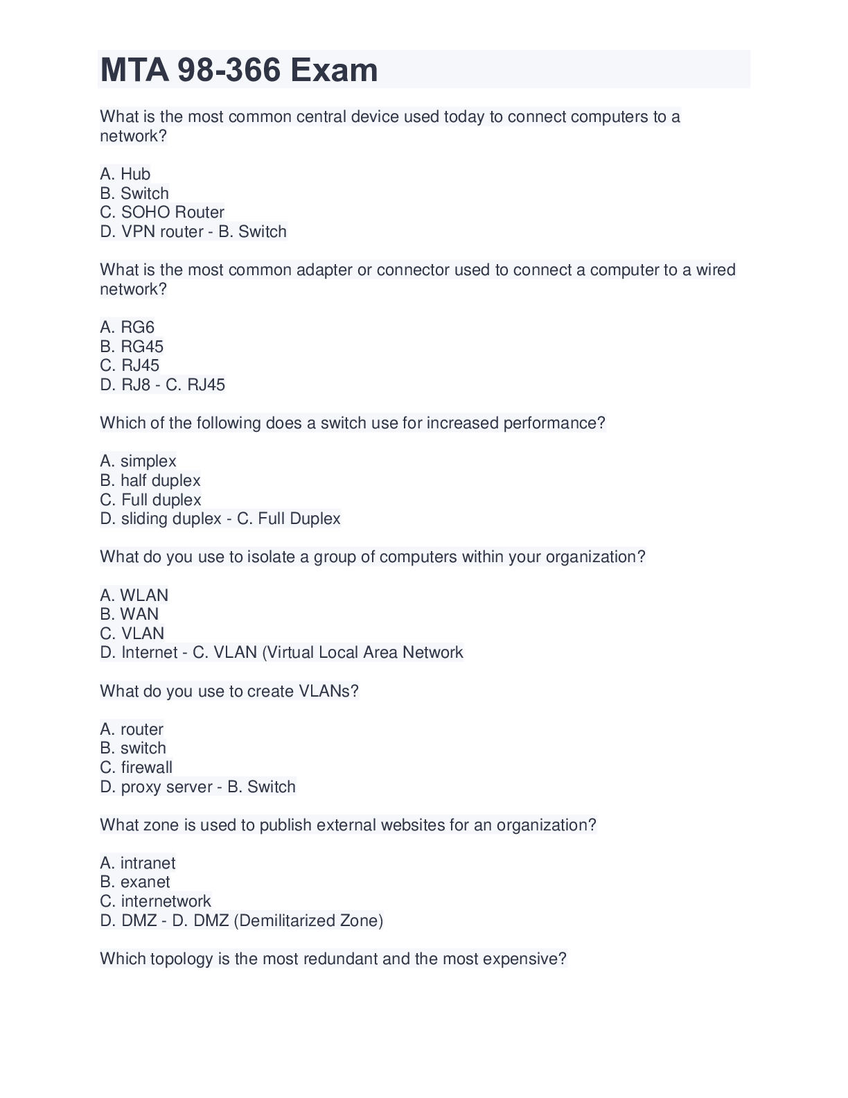 Preview image for MTA 98-366 Exam